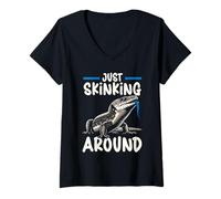 Mujer Herpetología de Reptiles Amante del Lagarto de la Lengua Azul Skink Camiseta Cuello V