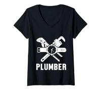 Mujer Herramienta de pinza de fontanería Llave Trabajador Profesión Camiseta Cuello V