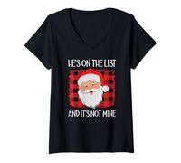 Mujer He's on The List It's Not Mine Santa Naughty List Christmas Camiseta Cuello V