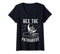 Mujer Hex la Bruja patriarcada Halloween Divertido Camiseta Cuello V
