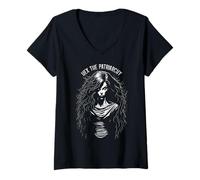 Mujer Hex The Patriarchy Halloween Feminista Bruja gótica Cabello Camiseta Cuello V
