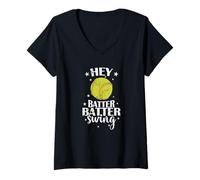 Mujer Hey Batter Bateador Swing Softbol Camiseta Cuello V