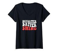 Mujer Hey Batter Swing Divertido Béisbol Softbol Día del Juego Camiseta Cuello V
