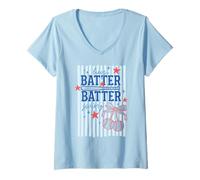 Mujer Hey Batter Swing Divertido Retro Deportes Vintage Béisbol Gráfico Camiseta Cuello V