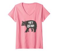 Mujer Hey Bear! Divertido Senderismo Al Aire Libre Negro Oso Grizzly Supervivencia Camiseta Cuello V