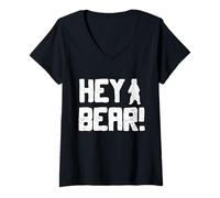 Mujer Hey Bear! Divertido Senderismo Al Aire Libre Negro Oso Grizzly Supervivencia Camiseta Cuello V
