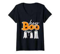 Mujer Hey Boo Ghost Halloween Camiseta Cuello V