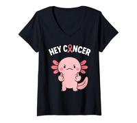 Mujer Hey Cancer Cute Axolotl Pink Breast Cancer Concientización Apoyo Camiseta Cuello V