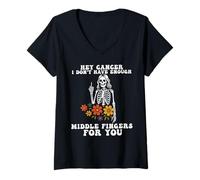 Mujer hey cancer dedo medio conciencia sobre el cáncer Mes Chica Mujeres Camiseta Cuello V