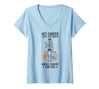 Mujer hey cancer dedo medio conciencia sobre el cáncer Mes Chica Mujeres Camiseta Cuello V