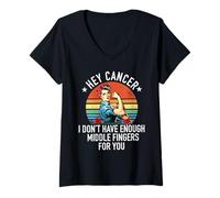 Mujer hey cancer dedo medio conciencia sobre el cáncer Mes Chica Mujeres Camiseta Cuello V