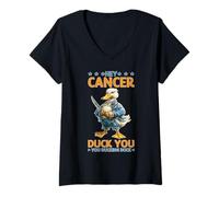 Mujer Hey Cancer Duck You You Ducking Duck Pelea de sobrevivientes Camiseta Cuello V