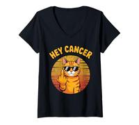 Mujer Hey Cancer Retro Cat Fight Cancer CREA Conciencia y Apoyo Camiseta Cuello V