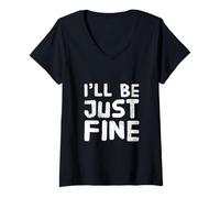 Mujer Hey I'm Fine Citas En Texto Vintage Funny I'Ll Be Just Fine Camiseta Cuello V