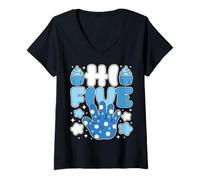 Mujer Hi 5 Five Crew - Fiesta Familiar a Juego de cumpleaños de 5 años Camiseta Cuello V