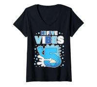 Mujer Hi 5 Five Vibes - Huella de Mano para Fiesta Familiar a Juego Camiseta Cuello V