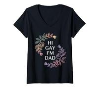 Mujer Hi Gay I'm Dad Aceptación del Padre del Orgullo LGBTQ - Camiseta Cuello V