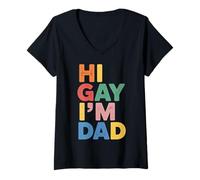Mujer Hi Gay I'm Dad Aceptación del Padre del Orgullo LGBTQ - Camiseta Cuello V