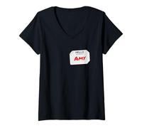 Mujer Hi My Name Is Amy Lazy - Disfraz de Bricolaje para Fiestas Camiseta Cuello V