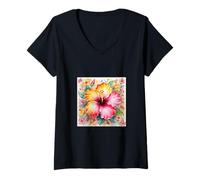 Mujer Hibisco Aloha Flor Espiritual Hawaii Maui Oahu Kauai Isla Camiseta Cuello V