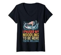 Mujer Hice una pausa en mis fideos para estar aquí, de nada, Noodler Camiseta Cuello V