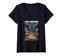 Mujer Hida Takayama Alpine Town Japón Kanji Personaje Souvenir Camiseta Cuello V