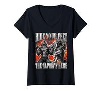 Mujer Hide Your Feet The Alpha Is Here Funny Hilarante Wolf Camiseta Cuello V