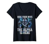 Mujer Hide Your Wife The Alpha Is Here Camiseta Cuello V