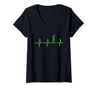 Mujer Hierbas Latidos del Corazón Vegano Heartbeat Hierba Planta Árbol Camiseta Cuello V