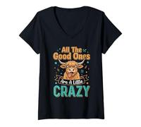 Mujer Highland Cow All Good Ones Crazy Funny Dichos Camiseta Cuello V