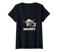 Mujer Highland Cow Lover Moody Western Cattle Rancher Camiseta Cuello V