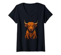 Mujer Highland Cow Vintage Artistic Cattle Scotland Pride Camiseta Cuello V