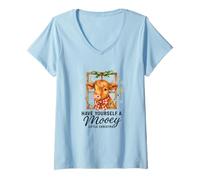 Mujer Highland Cow Window Cute Have a Mooey Christmas Camiseta Cuello V
