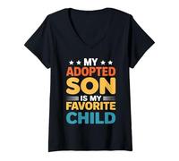Mujer Hija adoptada Mi Hijo Favorito Padre Divertido Camiseta Cuello V