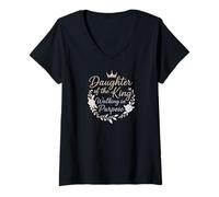 Mujer Hija del Rey - Caminando con Propósito Cristiano Camiseta Cuello V