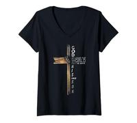 Mujer Hijo de Dios Jesucristo Cruz Cristiano 9 Juan 3:16 Camiseta Cuello V