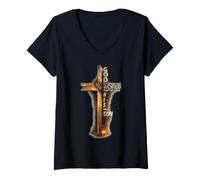 Mujer Hijo de Dios Jesucristo Versículo de la Biblia 9 Juan 3:16 Cruz Fe Camiseta Cuello V