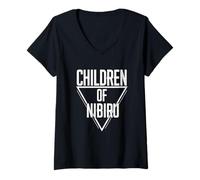 Mujer Hijos de Nibiru Teoría de la Conspiración Diseño OVNI Camiseta Cuello V