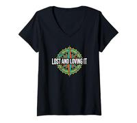 Mujer Hiking Compass Topography Lost and Loving It Camiseta Cuello V