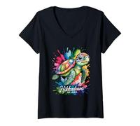 Mujer Hikkaduwa, Sri Lanka Tortuga Marina Pintura Salpicadura Arte Recuerdo Camiseta Cuello V