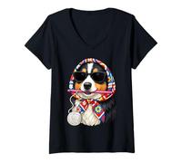 Mujer Hilo de Ganchillo Cuadrado Australiano de Perro Pastor Australiano Camiseta Cuello V