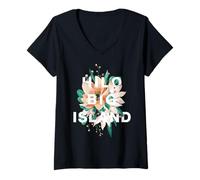 Mujer Hilo Floral Design Hilo Big Island Hawaii Estados Unidos Camiseta Cuello V