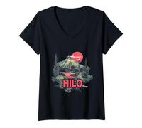 Mujer Hilo Isla Hawaii Vacaciones Volcán Jungle Forrest Adventure Camiseta Cuello V