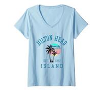 Mujer Hilton Head Island South Carolina Beach Palmeras Verano Camiseta Cuello V