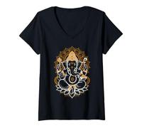 Mujer Hindou Ganesh Puja Elefante Dios India Meditación Yoga Murti Camiseta Cuello V