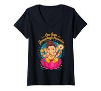 Mujer Hindú Ganesha Puja Elefante Dios India Meditación Yoga Murti Camiseta Cuello V