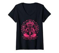 Mujer Hindú Ganesha Puja Elefante Dios India Meditación Yoga Murti Camiseta Cuello V