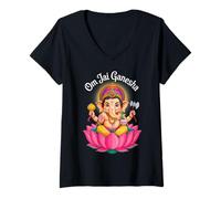 Mujer Hindú Ganesha Puja Elefante Dios India Meditación Yoga Murti Camiseta Cuello V