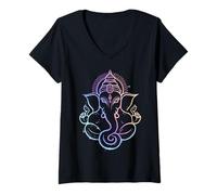 Mujer Hindú Ganesha Puja Elefante Dios India Meditación Yoga Murti Camiseta Cuello V