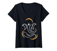 Mujer Hindú Ganesha Puja Elefante Dios India Meditación Yoga Murti Camiseta Cuello V